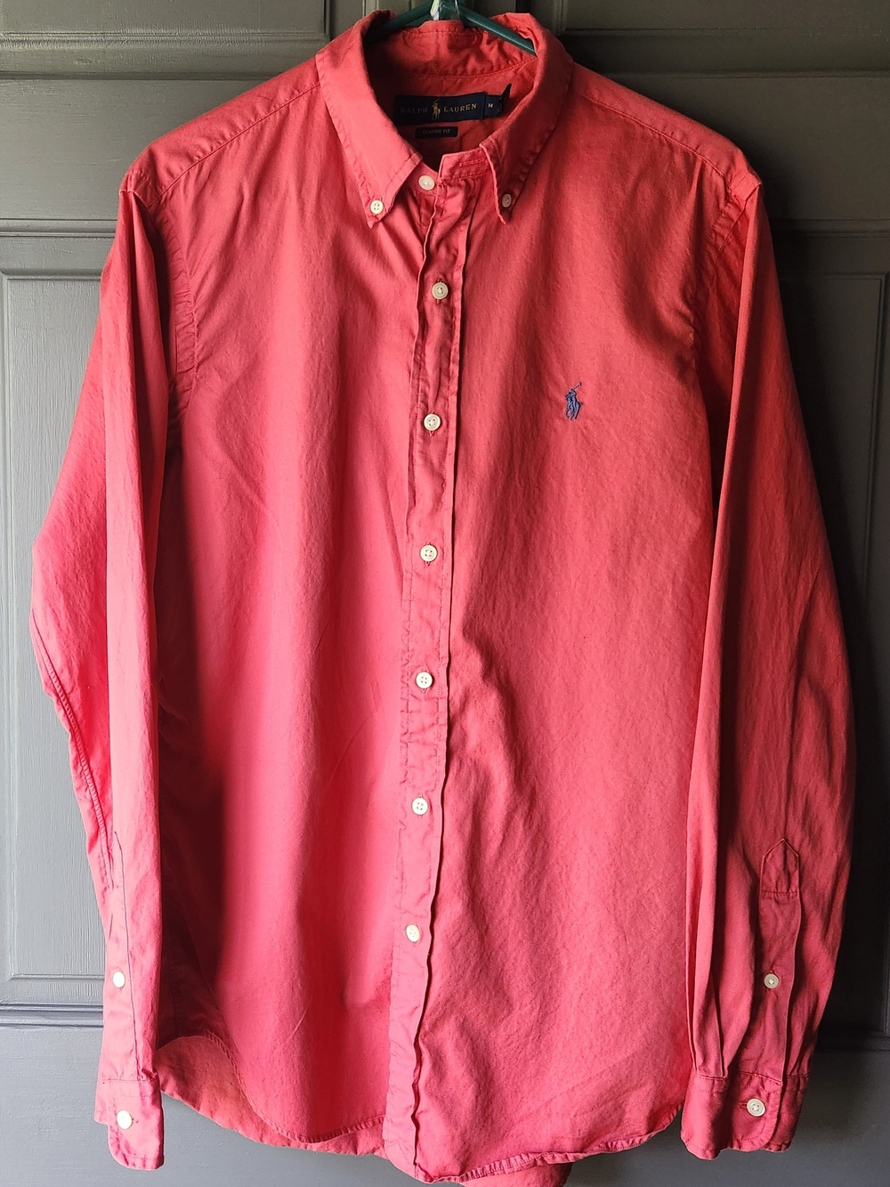 Polo Ralph Lauren Mens Classic Fit Long Sleeve Button Down, Coral Pink, Sz M